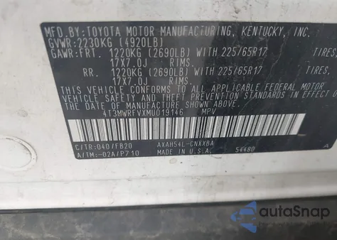 2021 Toyota Rav4 Hybrid Le из США, поврежденный, VIN 4T3MWRFVXMU019146